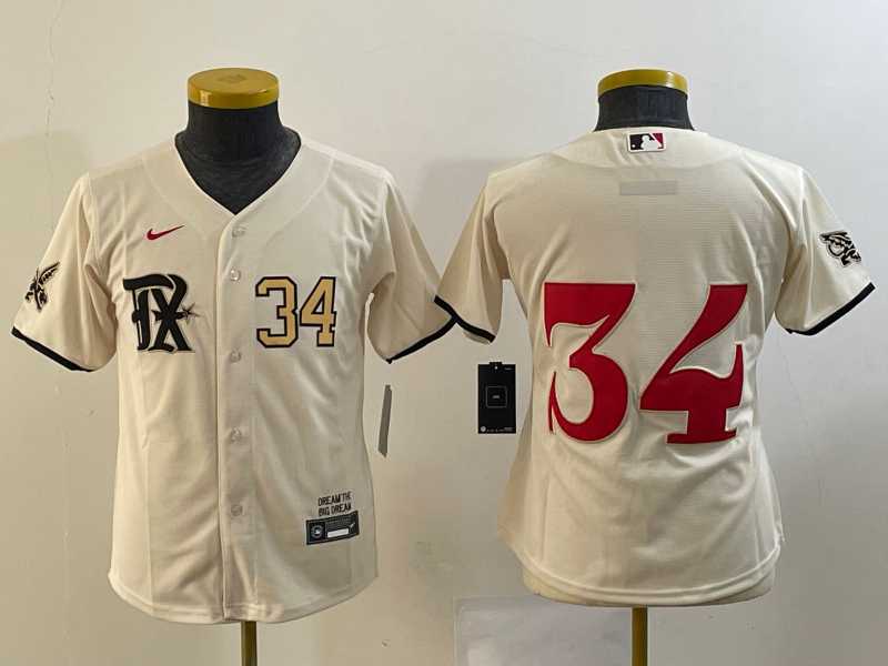Youth Texas Rangers #34 Nolan Ryan Number Cream 2023 City Connect Stitched Baseball Jersey->mlb youth jerseys->MLB Jersey